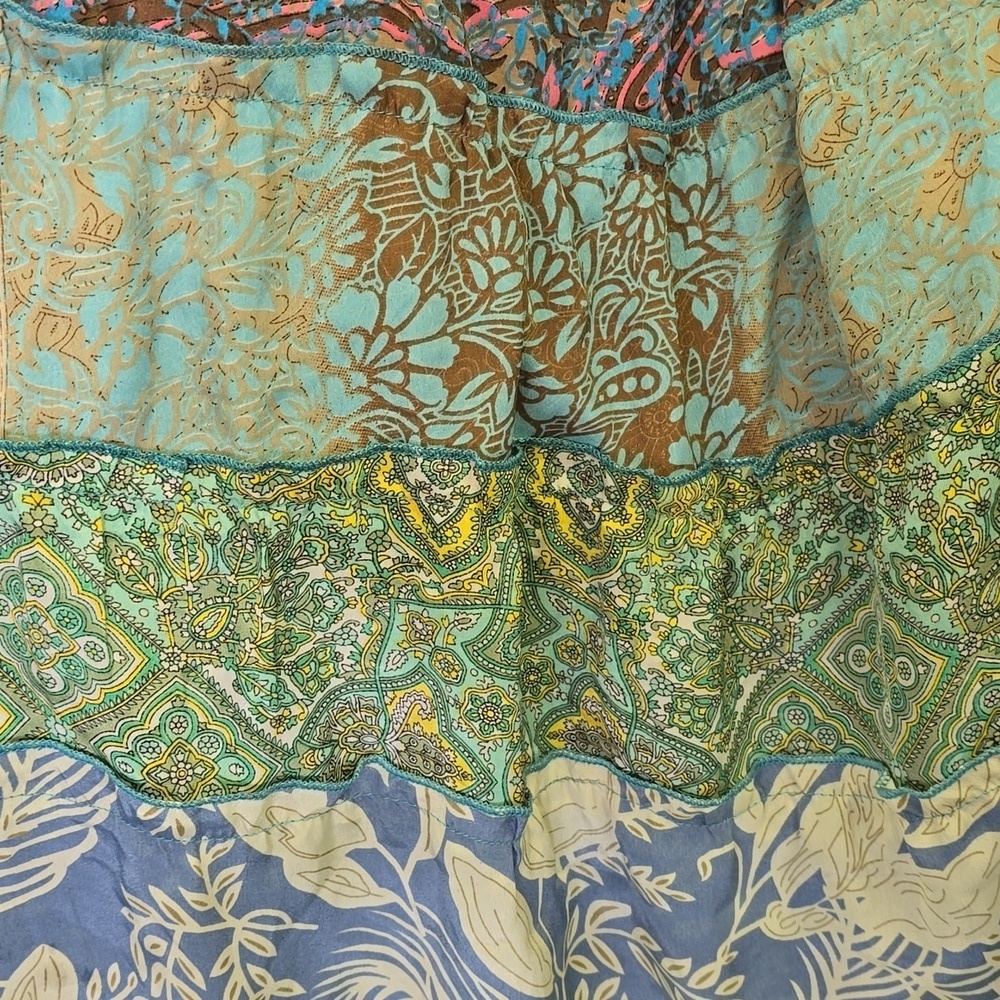 India  Boutique  Silk Hippie Boho Patchwork Maxi Tiered Skirt - Picture 9 of 12